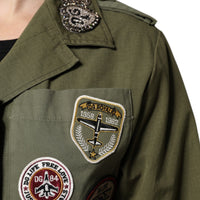 Dolce & Gabbana Military Green Queen Embellished Coat Jacket