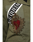Dolce & Gabbana Military Green Queen Embellished Coat Jacket
