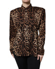 Dolce & Gabbana Brown Leopard Silk Button Down Coat Jacket