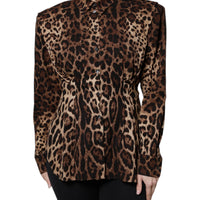 Dolce & Gabbana Brown Leopard Silk Button Down Coat Jacket
