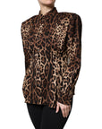 Dolce & Gabbana Brown Leopard Silk Button Down Coat Jacket