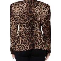 Dolce & Gabbana Brown Leopard Silk Button Down Coat Jacket