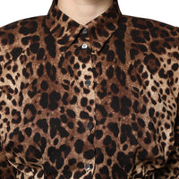 Dolce & Gabbana Brown Leopard Silk Button Down Coat Jacket