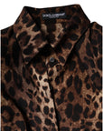 Dolce & Gabbana Brown Leopard Silk Button Down Coat Jacket