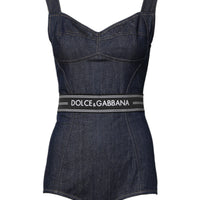 Dolce & Gabbana Blue Cotton Stretch Sleeveless Bodycon Denim Bodysuit