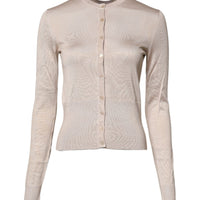 Dolce & Gabbana Beige Silk Button Down Cardigan Sweater