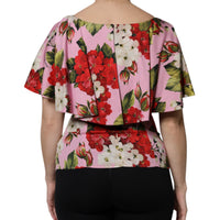 Dolce & Gabbana Pink Floral Silk Short Sleeves Blouse Top