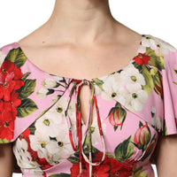 Dolce & Gabbana Pink Floral Silk Short Sleeves Blouse Top