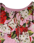 Dolce & Gabbana Pink Floral Silk Short Sleeves Blouse Top