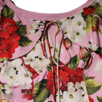 Dolce & Gabbana Pink Floral Silk Short Sleeves Blouse Top