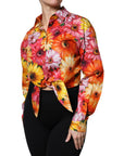 Dolce & Gabbana Multicolor Floral Cotton Cropped Blouse Top