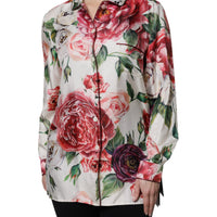 Dolce & Gabbana White Floral Silk Lounge Sleepwear Blouse Top