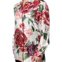 Dolce & Gabbana White Floral Silk Lounge Sleepwear Blouse Top