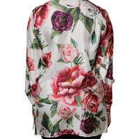 Dolce & Gabbana White Floral Silk Lounge Sleepwear Blouse Top