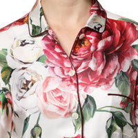 Dolce & Gabbana White Floral Silk Lounge Sleepwear Blouse Top