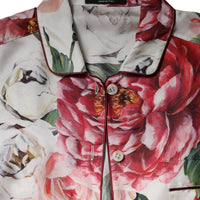 Dolce & Gabbana White Floral Silk Lounge Sleepwear Blouse Top