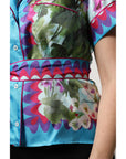 Dolce & Gabbana Multicolor Floral Collared Short Sleeve Top