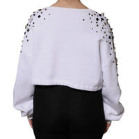 Dolce & Gabbana White Embellished Long Sleeve Cropped Sweater