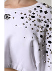 Dolce & Gabbana White Embellished Long Sleeve Cropped Sweater
