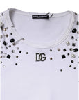 Dolce & Gabbana White Embellished Long Sleeve Cropped Sweater