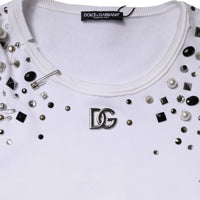 Dolce & Gabbana White Embellished Long Sleeve Cropped Sweater