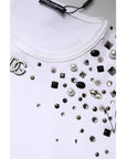 Dolce & Gabbana White Embellished Long Sleeve Cropped Sweater