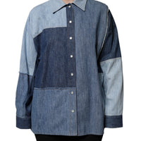 Dolce & Gabbana Blue Cotton Button Up Collared Long Sleeve Top