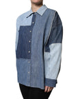 Dolce & Gabbana Blue Cotton Button Up Collared Long Sleeve Top