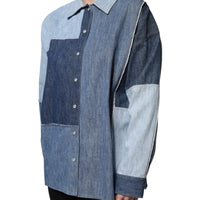 Dolce & Gabbana Blue Cotton Button Up Collared Long Sleeve Top