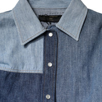 Dolce & Gabbana Blue Cotton Button Up Collared Long Sleeve Top