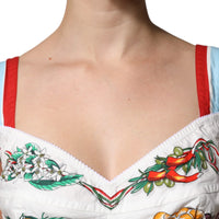 Dolce & Gabbana White Vegetable Print Sweetheart Cropped Top