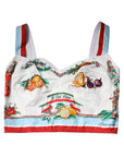 Dolce & Gabbana White Vegetable Print Sweetheart Cropped Top
