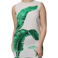 Dolce & Gabbana White Banana Leaf Print Round Neck Tank Top