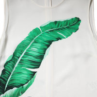 Dolce & Gabbana White Banana Leaf Print Round Neck Tank Top