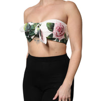 Dolce & Gabbana White Floral Print Cropped Bustier Corset Top