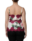 Dolce & Gabbana White Rose Print Satin Lace Tank Top Lingerie