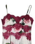Dolce & Gabbana White Rose Print Satin Lace Tank Top Lingerie