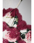 Dolce & Gabbana White Rose Print Satin Lace Tank Top Lingerie