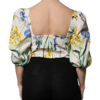 Dolce & Gabbana White Floral Puff Sleeves Crop Blouse Top