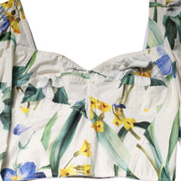Dolce & Gabbana White Floral Puff Sleeves Crop Blouse Top
