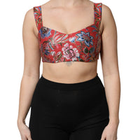 Dolce & Gabbana Red Floral Brocade Cropped Bustier Corset Top