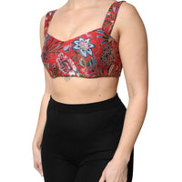 Dolce & Gabbana Red Floral Brocade Cropped Bustier Corset Top