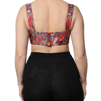 Dolce & Gabbana Red Floral Brocade Cropped Bustier Corset Top