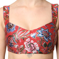 Dolce & Gabbana Red Floral Brocade Cropped Bustier Corset Top
