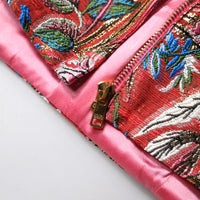 Dolce & Gabbana Red Floral Brocade Cropped Bustier Corset Top