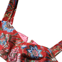Dolce & Gabbana Red Floral Brocade Cropped Bustier Corset Top