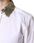 Dolce & Gabbana White Cotton Long Sleeves Sequin Shirt Top
