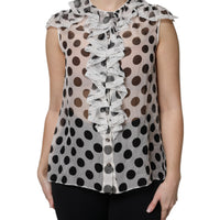 Dolce & Gabbana White Black Polka Dot Cotton Sleeveless Top