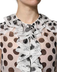 Dolce & Gabbana White Black Polka Dot Cotton Sleeveless Top