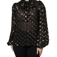 Dolce & Gabbana Black Sheer Tied Neck Polka Dots Blouse Top